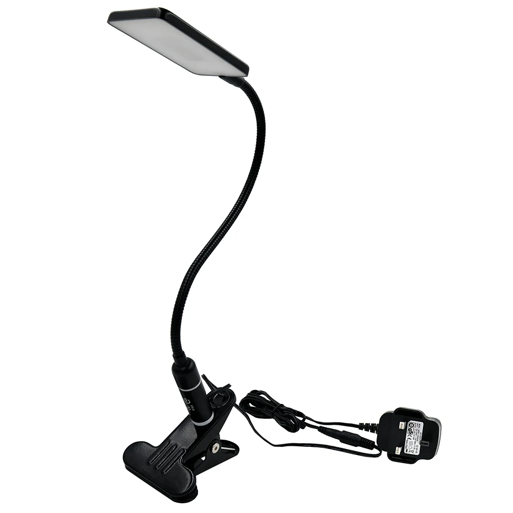 

Touch Dimmable Clip On LED Desk Lamp Black LED Table Light Metal LED Reading Light with Flexible Gooseneck Eye Care with UK Plug