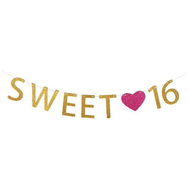 

Sweet 16 glitter gold letter pull flower birthday pull flag festival party