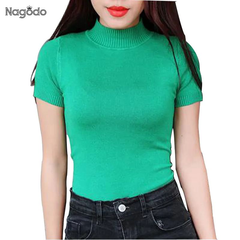 Buy Crop Top 2018 New Half A Turtle Neck Short Sleeved