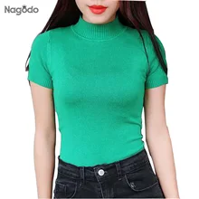 Crop Top 2016 New Half A Turtle Neck Short-Sleeved Knitted Sweater Sleeve Head Small Pure Color Women Pullovers Crop Top 2016 New Half A Turtle Neck Short-Sleeved Knitted Sweater Sleeve Head Small Pure Color Women Pullovers