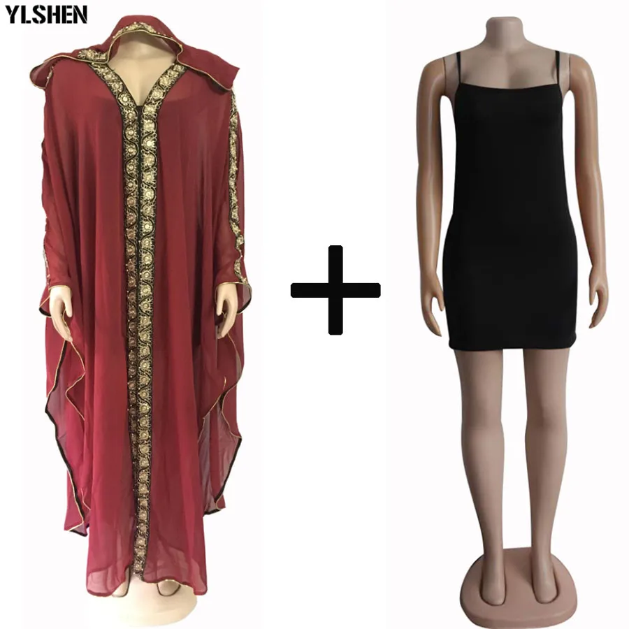 African Dresses For Women Chiffon African Clothes Dashiki Bazin Riche Ladies African Clothing Hoodie Long Africa Dress 2 Pc Set 03