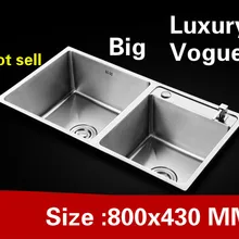 Квартира мыть овощи роскошный большой Кухня ручная раковина двойной паз 304 нержавеющая сталь Горячая 80x43 см