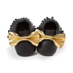 Черный цвет малышей девочки мальчики бабочка узел кроссовки обувь ребенка сначала ходунки младенческой bebe новорожденные обувь