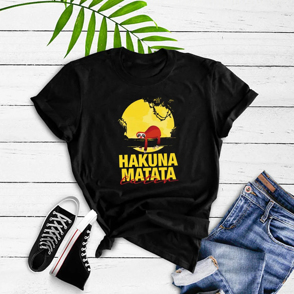

2019 New Arrival women tshirt lazy relaxed sloth lie on tree Hakuna Matata casual tee carefree without upset ladies cloth