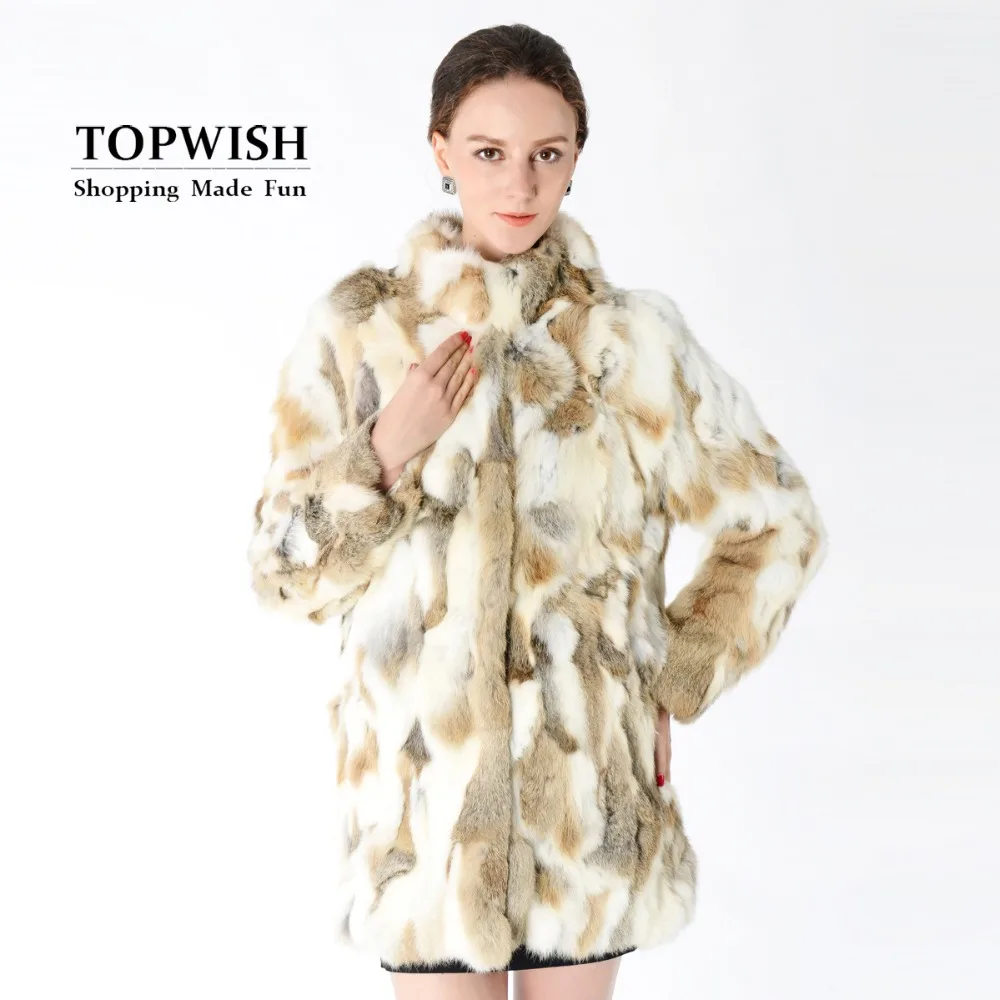 New Arrival Full Pelt Real Rabbit Fur Coat Women Nature Fur Jacket Female Fashion Factory good quality Fur Overcoat NZ147