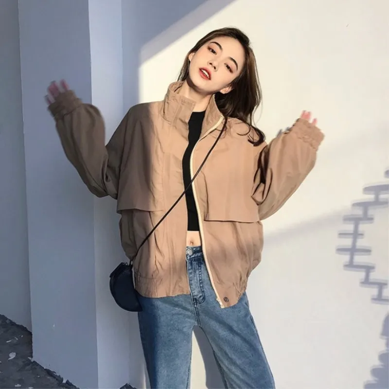 

Autumn and winter 2018 new loose handsome casual women's fashion wild pure color women's jacket Long Sleeve Basic Coat Outwear
