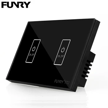 

Original Funry ST2 2Gang 1 way US Standard Remote Control/Touch Switch Surface Waterproof Luxury Glass Panel Light smart Switch
