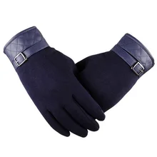 Men s High Quality Fashion Black Winter Warm Gloves For Wool Leather Wrist Soft Cashmere Touch