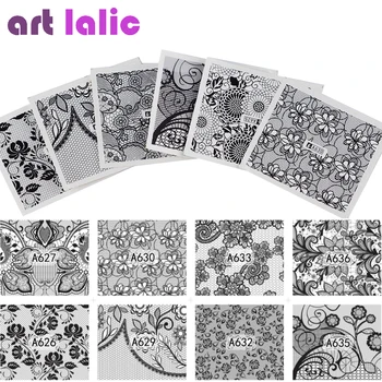 

Artlalic 1 Sheet 12 Designs Black Lace Water Transfer Nail Art Stickers Decals Beauty Nails Decoration Watermark Manicure Tool