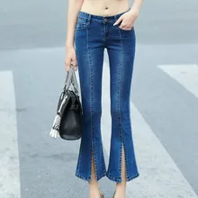 Джинсы с высокой талией, брюки-клеш, обтягивающие винтажные джинсовые штаны, сексуальные тонкие эластичные брюки, Корейская одежда, модные женские джинсы размера плюс