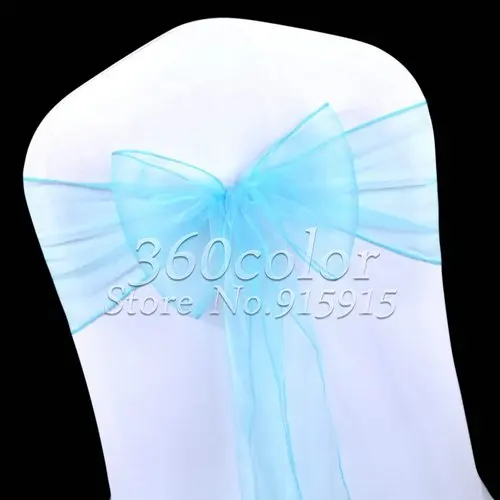100PCS Light blue / Turquoise Sheer Organza Chair Sashes Bow Cover