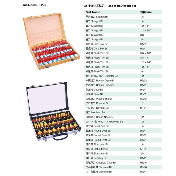 free shipping 35 sets of milling cutters Woodworking engraving machine Joinery Trimming Machine TSet Tool Tools 1/2 1/4 shank
