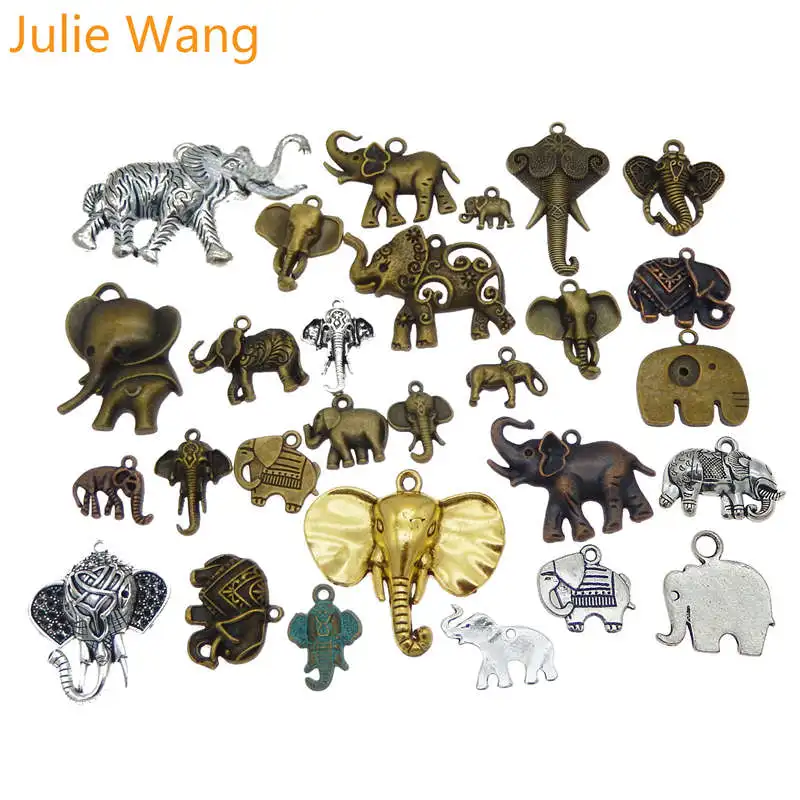 

Julie Wang 10PCS Randomly Mix Elephant Charms Alloy Animal Antique Bronze Silver Necklace Bracelet Jewelry Making Accessory