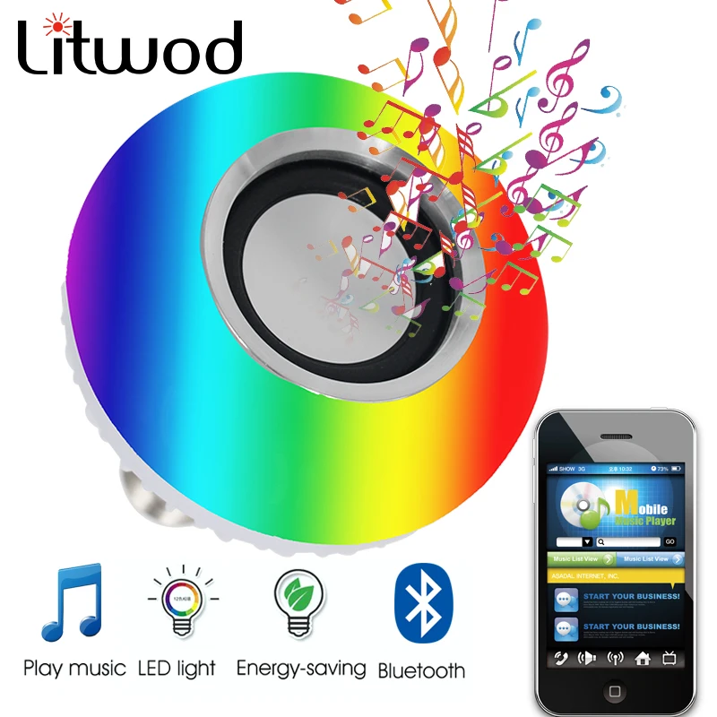 Litwod Z40 E27 беспроводной Bluetooth динамик+ 12 Вт RGB лампа светодиодный светильник 220V110V умный светодиодный светильник музыкальный плеер аудио с пультом дистанционного управления