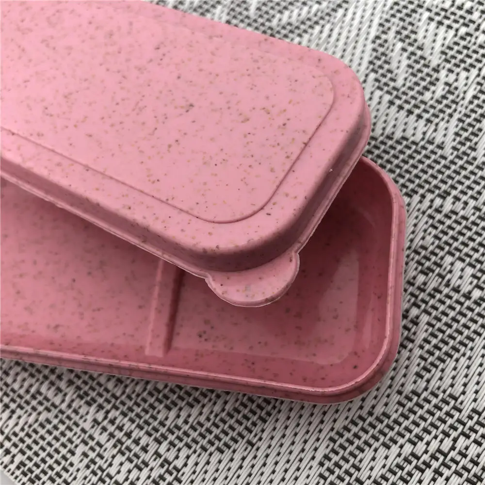 Pink Blue Green Beige 4 Colors Portable Tableware Wheat Straw Box Travel Gift Resin Plastic Outdoor Usage Cute Stationery Box