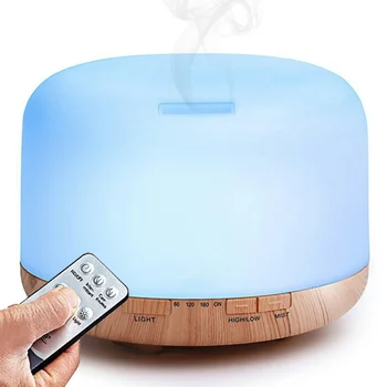 

500ml Remote Control 7 LED Changing Lights Ultrasonic Aroma Diffuser Humidifier Auto-off Protection Woodgrain Air Purifer