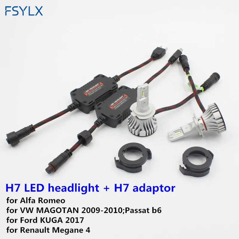 

FSYLX H7 LED Headlight for VW MAGOTAN Passat b6 KUGA Romeo for Renault Megane 4 H7 LED Car headlight bulb with LED H7 adaptor