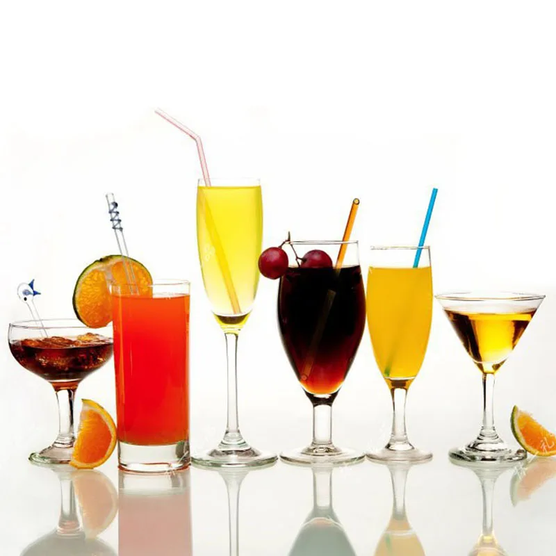 50pcs/lot Hot Colored Borosilicate Cocktail Glass Straws 7 Inch 8mm