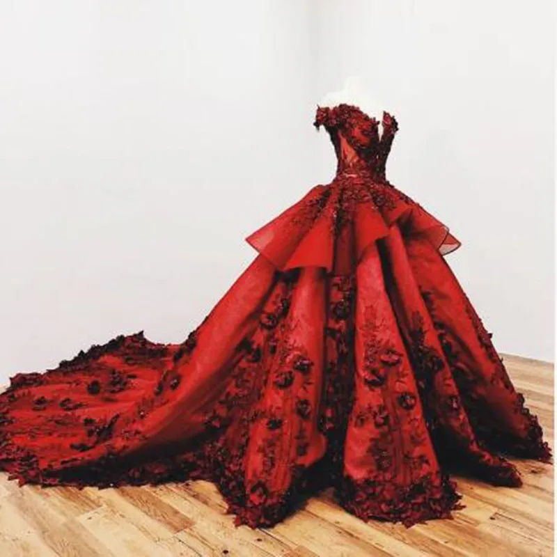 Шикарная напольная Длина платье королевы выпускного вечера бордовый Удивительный цветок Наплечная аппликация для женской футболки Вечерние Платья vestidos - Цвет: Бургундия