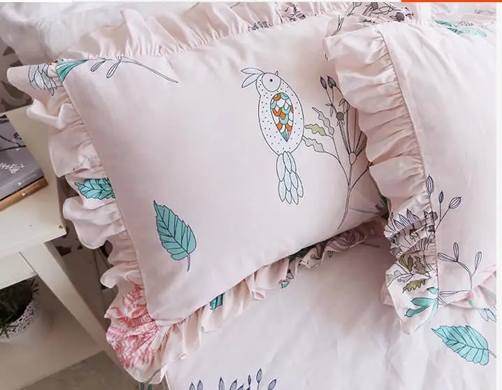 Flower Ruffle Beding Set king size white Purple Pastoral Duvet cover Bedskirt Pillow case sets Princess cotton Bedding sets