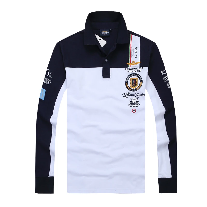 

Camisa Polo Masculina 2018 Brand Men Autumn 100% Cotton Aeronautica Militare Long Sleeve Air Force One Man Embroidery Polo Shirt