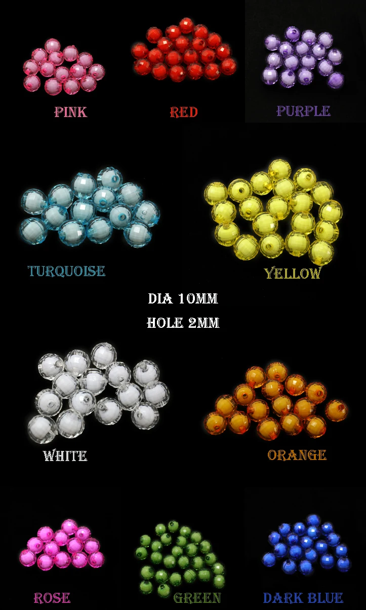 

Factory Price 50pcs white red green blue Acrylic Faceted Round plastic Spacer Beads 10mm beads for your to DIY PS-BSD100