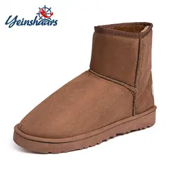 YEINSHAARS/Размеры 35-45, мужская обувь, ботильоны, высокое качество, замша, зимние теплые модные сапоги, без шнуровки, мех, плюшевая стелька
