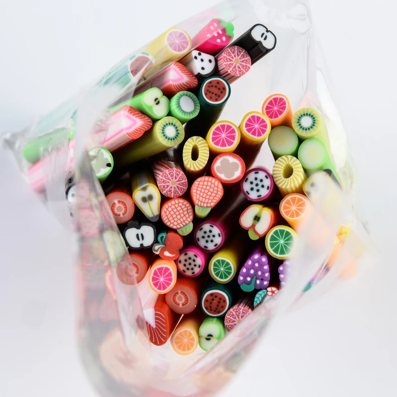 50pcs cane polymer clay nail art Stickers 3D fruit and flower Cutted