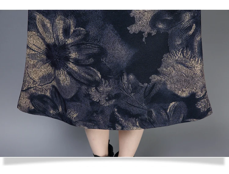 3601 Elegant Plus Size Long Dress 4xl for Women Vintage Turtleneck Thick Wool Floral Print Mon Winter Dresses Women 2018 Ladies 20