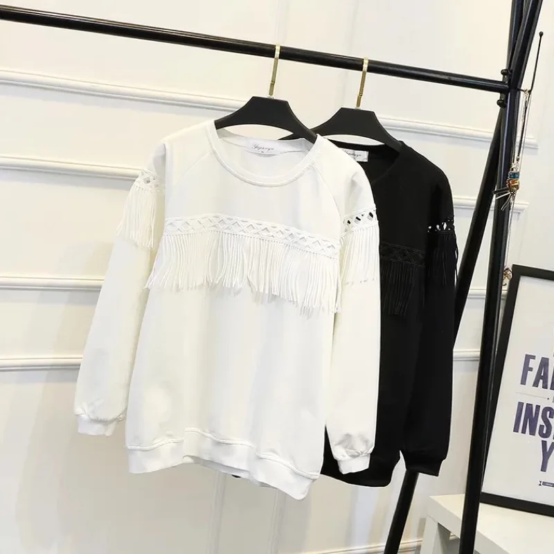 

Ubetoku 2018Autumn women loose sweatshirts hollow out tassels solid pullovers plus size women clothing(WY15)