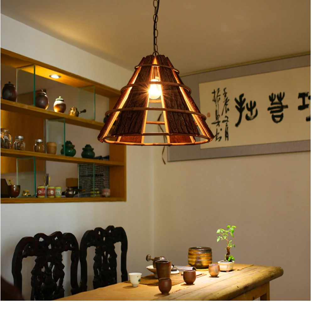 

Pendant Lights Restaurant wooden logs creative personality creative tatami cake shop coffee house light pendant lamp LU725214