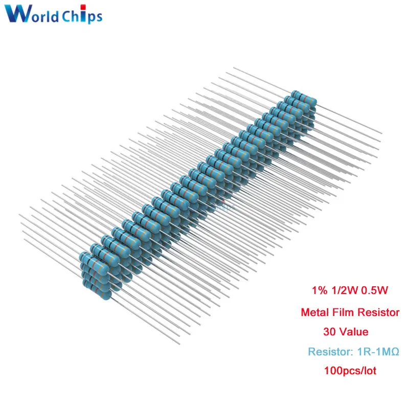

100pcs/lot 1R-1MΩ Carbon Film Resistor 5% 1/2W 0.5W 1R 10R 100R 220R 1K 2.2K 4.7K 10K 22K 47K 100K 470K 1MΩ Ohm Resistance