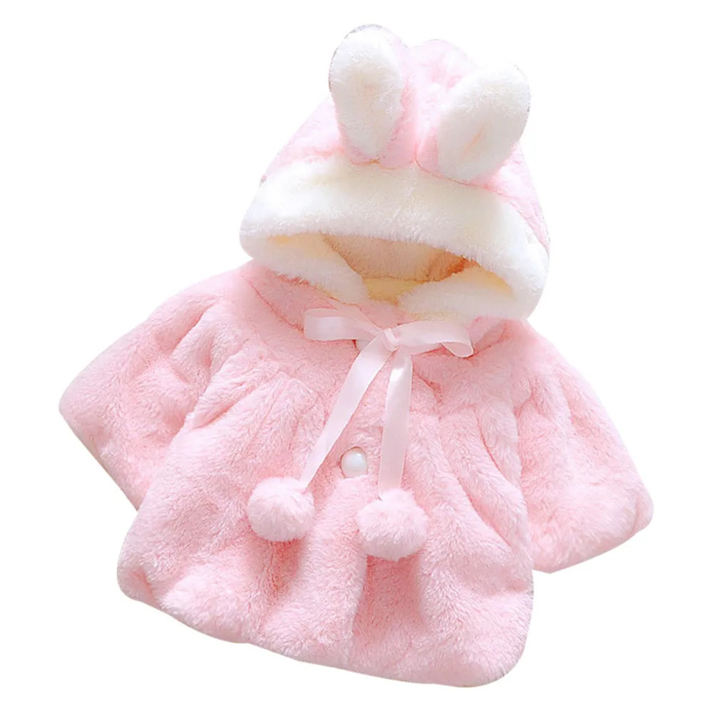 Зимнее теплое хлопковое пальто с мехом для маленьких девочек, куртка-накидка, теплая Милая модная верхняя одежда с героями мультфильмов - Color: Pink
