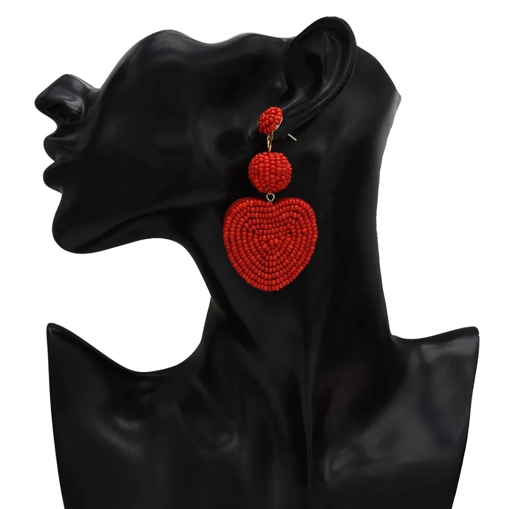

New Fashion Boho Handmade Beaded Dangle Cute Romantic Heart Shape Drop Earrings for Women Party Birthday Jewelry