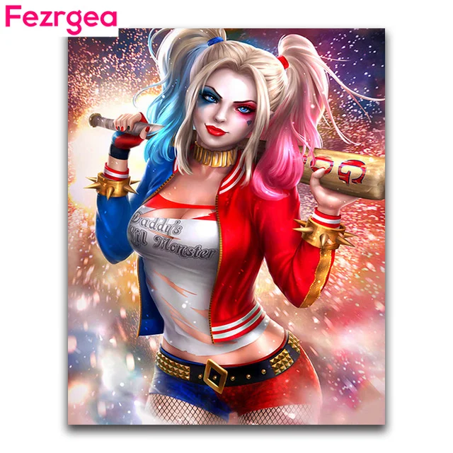 

Fezrgea Full Diamond mosaic Cartoon girl 5D DIY Diamond painting Cross stitch Anime beauty full round Diamond embroidery Harley