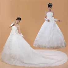 Сделанные на заказ свадебные платья с бантом и шлейфом, белые дешевые платья без бретелек для невесты, платья со шлейфом, Vestidos De Novia XN035