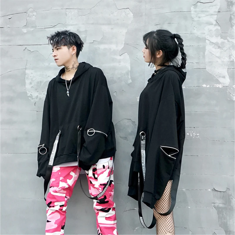  Long Hoodies Men Casual Zip Ribbon Hip Hop  (16)