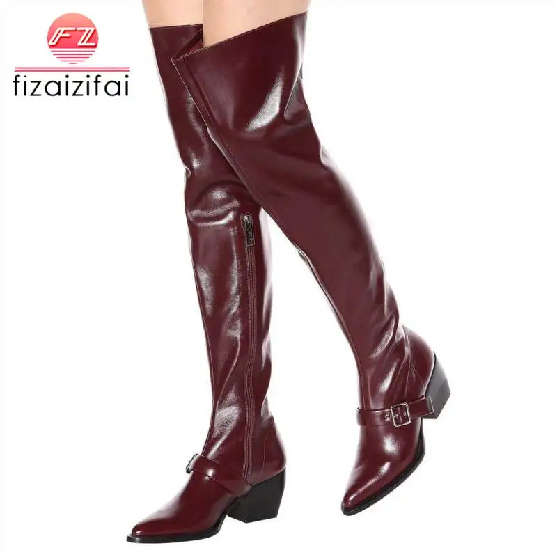 

Coolcept High Quality Women High Heel Boots Buckle Pointed Toe Warm Shoes Women Over Knee Boots Fashion Footwear Size 35-44