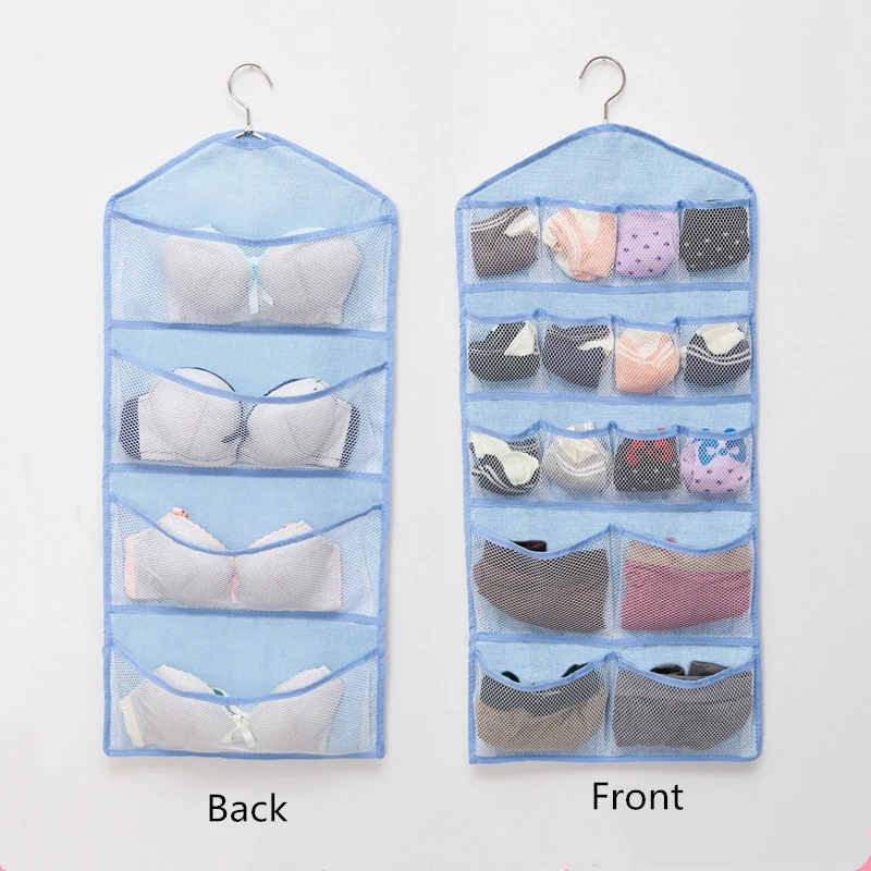 Quality Double 4+16 Cells Side Hanging Organizer 5 Colors Bra Underwear Socks Storage Bag With Hanger Home Tidy Wardrobe Storage