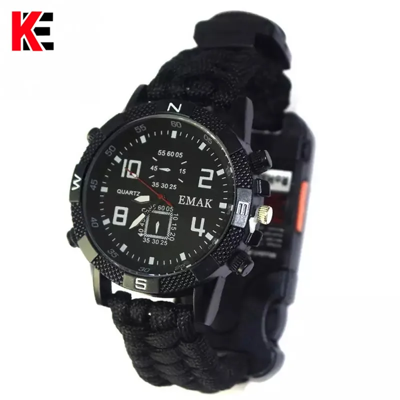 

EDC Outdoor Camping Multi-functional Watch Survival Watch Compass Thermometer Rescue Rope Paracord Bracelet Equipment Tools kit