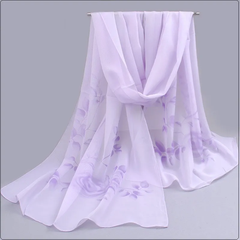 New Fashion Print Long Chiffon Silk scarves Designer Woman Fashion New Design Peacock Flower print scarves 6
