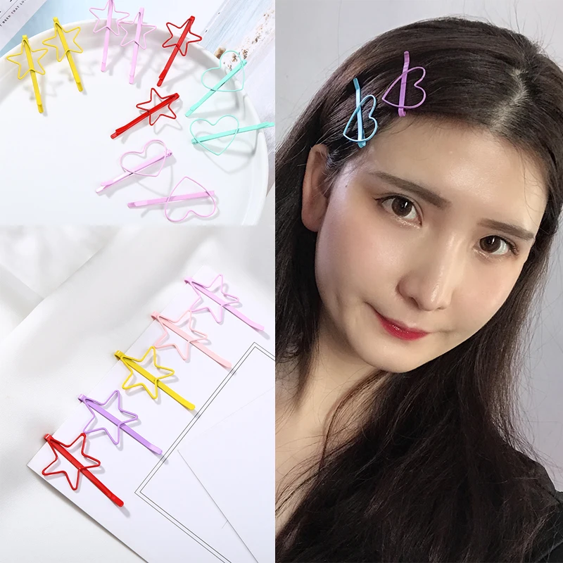 

2PCS/Lot Candy Color Hairpins Heart Star Shape Hair Clips Hairgrips For Women Girls Bangs Clip Styling Tools Hair Accessories
