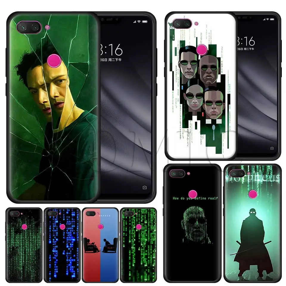 

Silicone Case for Xiaomi 8 A2 Lite A1 5X 6X poco F1 Play Redmi K20 Pro Note 7 6 Black Case Cover The Matrix
