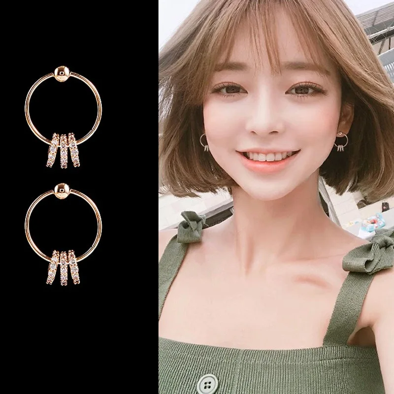 

JCYMONG Korean Exquisite Three Crystal Circle Drop Earrings For Women Gold Silver Color Round Pendant Earrings Fashion Jewelry