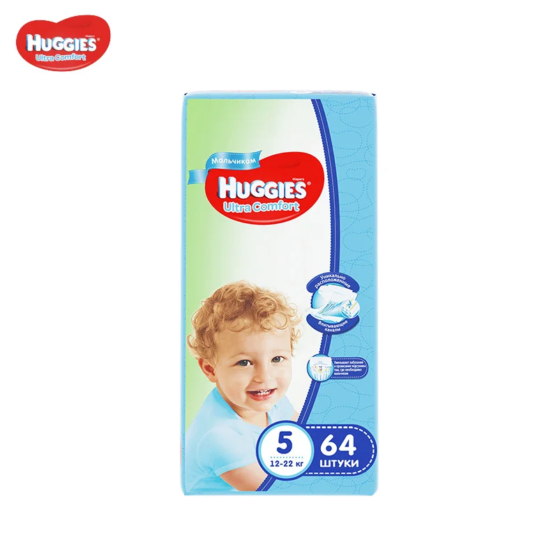Подгузники Huggies для мальчиков Ultra Comfort 12 22 кг (размер 5) 64 шт|Одноразовые подгузники|