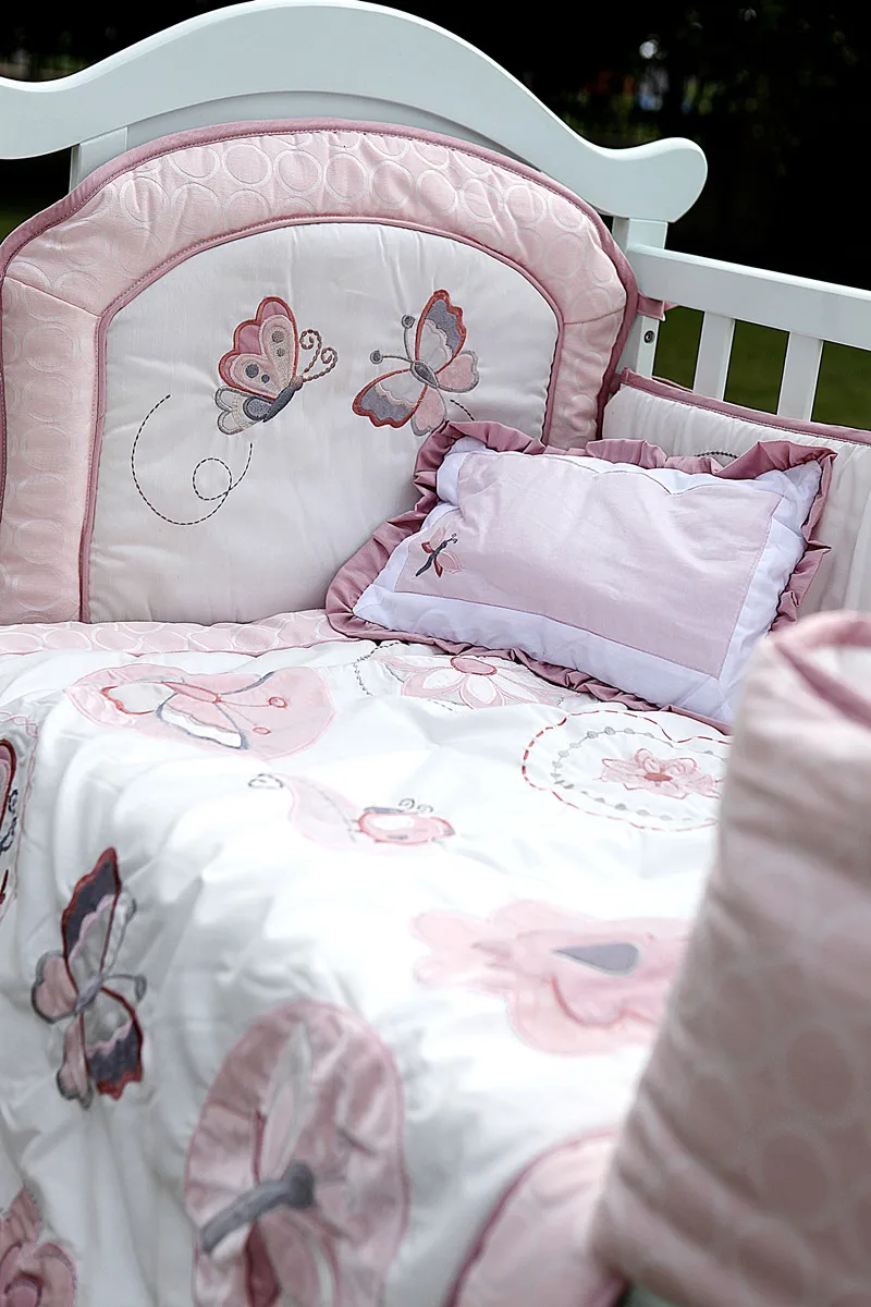 4 Pcs Girl Baby Bedding Set 3d Pink Butterfly Dragonfly Flowers