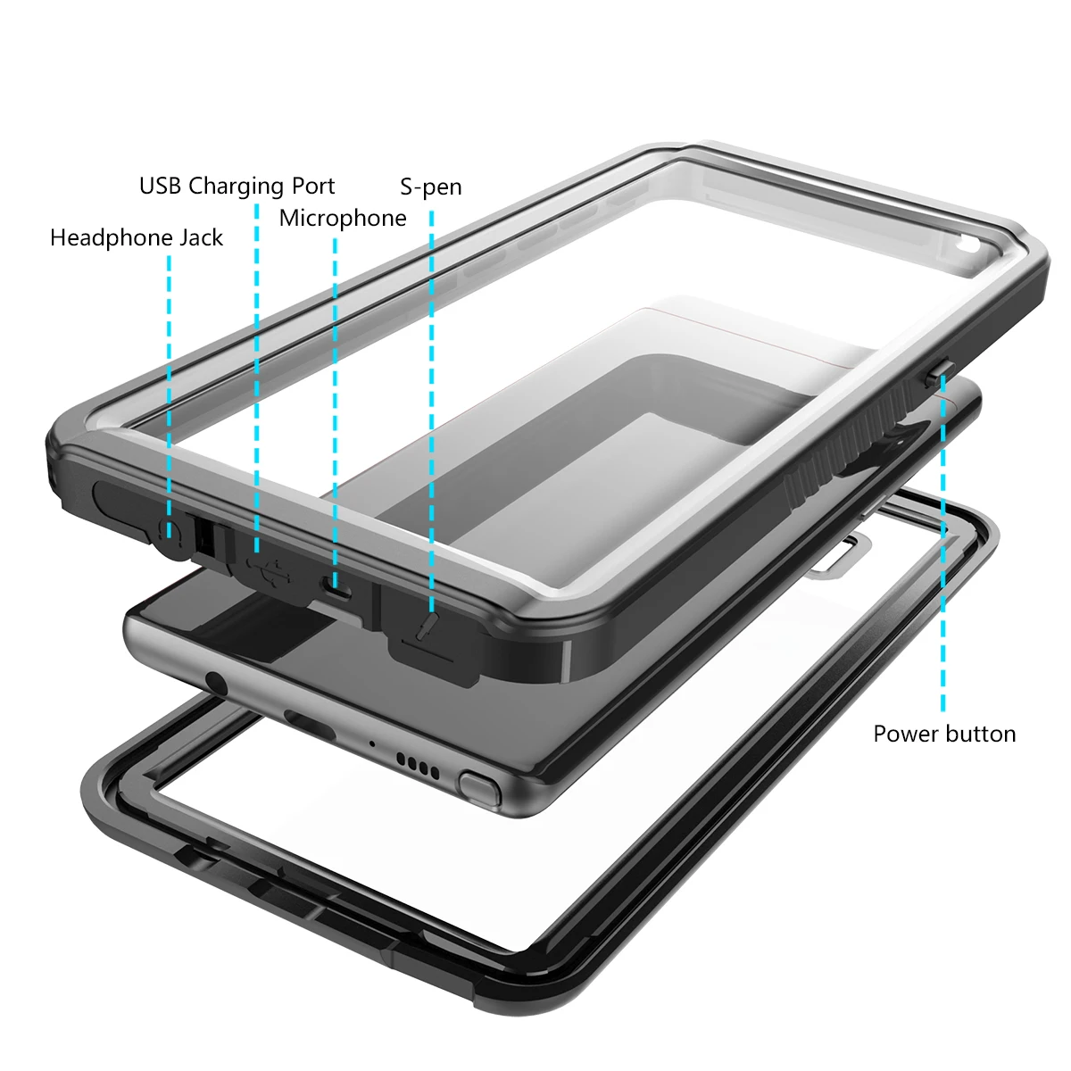 Waterproof mobile phone cases For Samsung Galaxy Note 8 Case Transparent full protect Dustproof Fitted Case For Galaxy Note 8