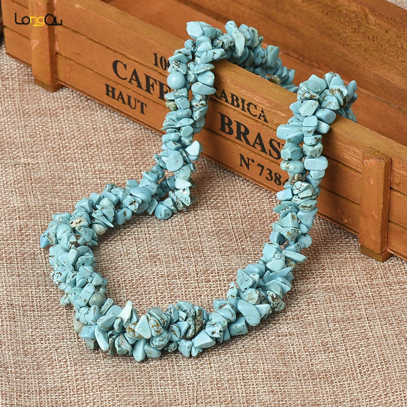 

New Wholesale Women Fashion Necklace Natural Gravel Shape Irregular Dongling Blue Coral Bead Necklace 16 Inch