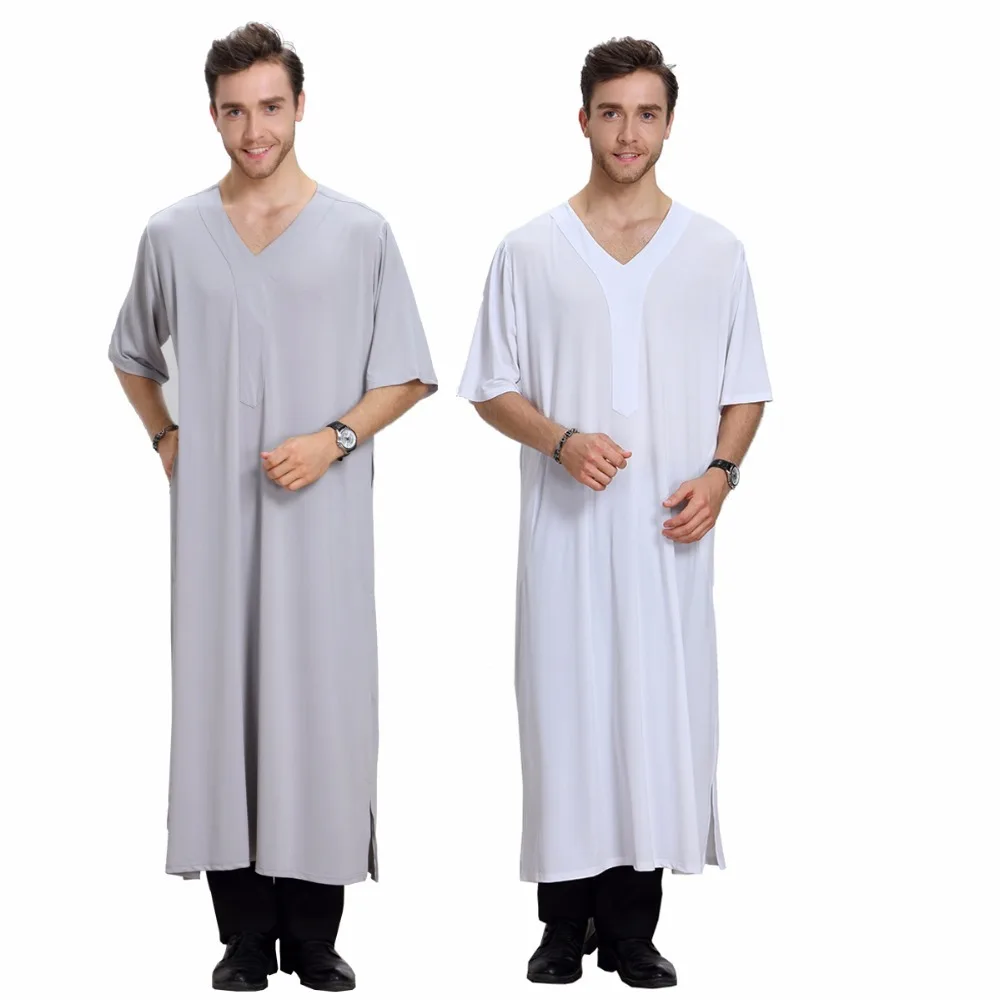 

Casual Islamic Men's Clothing Abaya Robe Muslim Jubba Thobe Short Sleeve Loose Shirt Jilbab Moslem Middle East Kaftan Dubai Arab