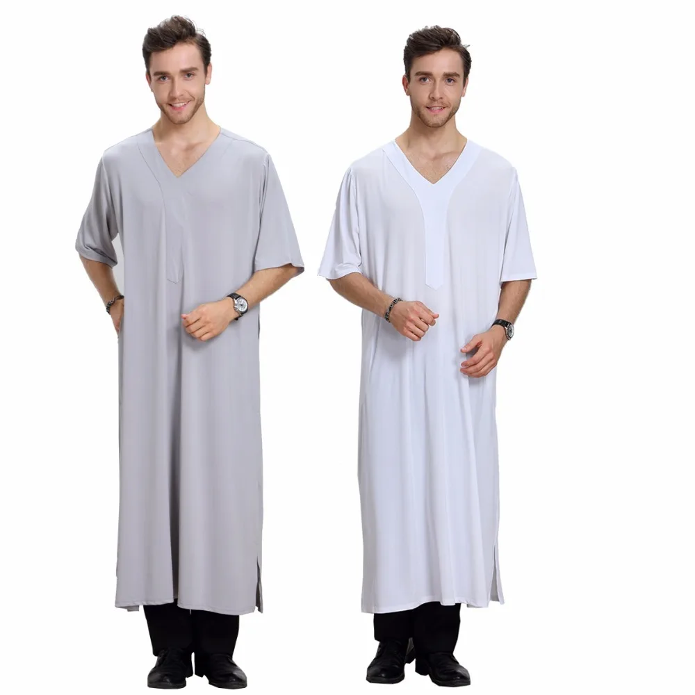 MOUTEN Mens Muslim Long Sleeve Loose Fit Thobe Arab Ramadan Solid Long Shirt